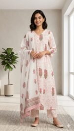 White Printed Cotton 3 piece set