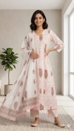 White Printed Cotton 3 piece set - Image 4