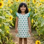 A- line hand block printed cotton frock (Green)