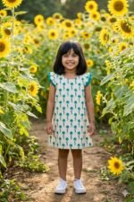 A- line hand block printed cotton frock (Green)