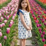 A- line hand block printed cotton frock (Blue)