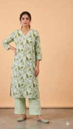 Green Printed Cotton 2 piece set - Image 3