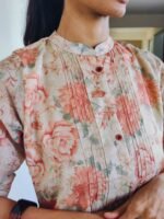 High Neck Kurti (Cream and Orange) - Image 3