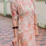 High Neck Kurti (Cream and Orange)