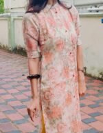 High Neck Kurti (Cream and Orange)