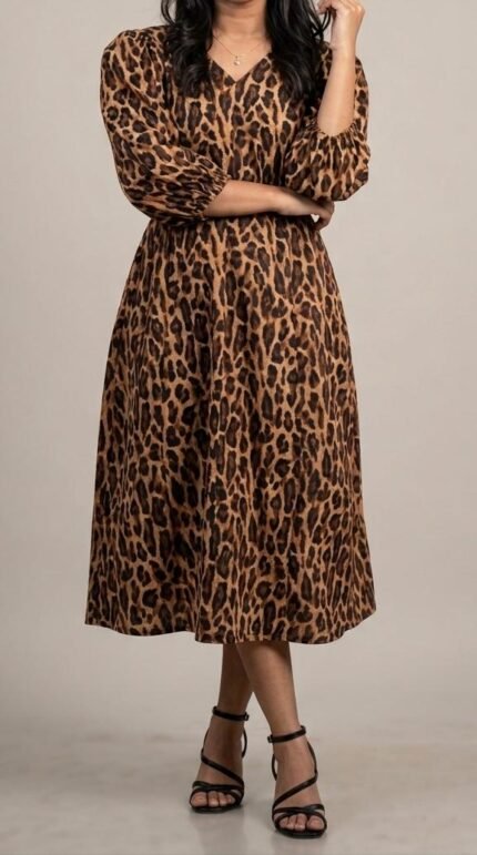 Cotton Princes cutt puff sleeve midi dress