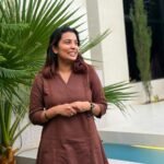Brown  A-line kurti with collar neck